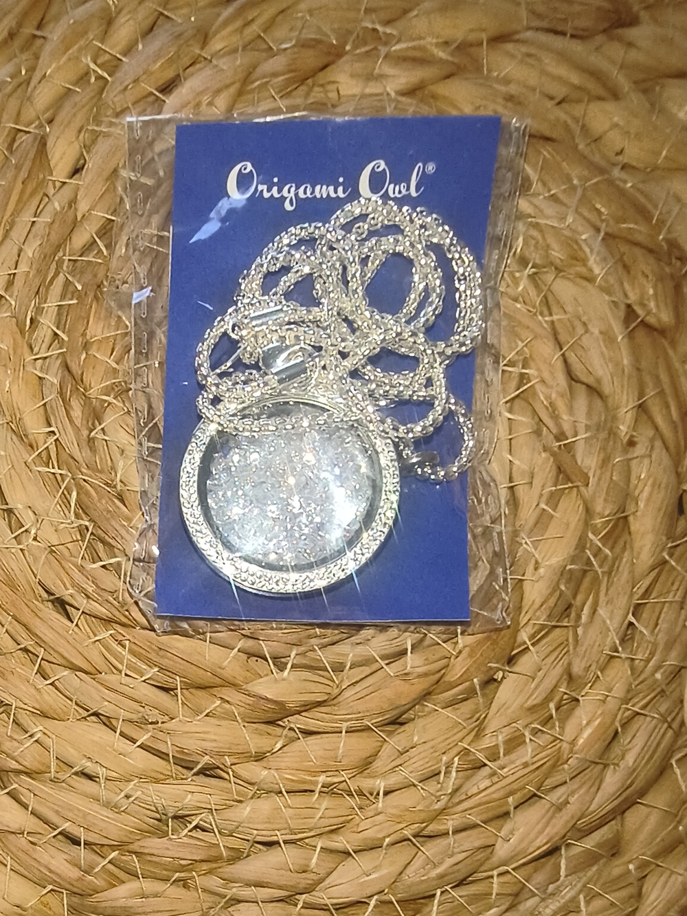 Origami Owl Silver Locket Round Pendant Necklace with Moissanite Stones